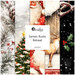 Digital collage of the available Christmastime-inspired yardage fabrics from the Santa's Rustic Retreat fabric collection.