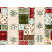 A close up on the quilt, demonstrating fabric prints, colors, and ragged details.