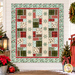The completed Snowtop Mountain Flannel Rag Quilt, hung on a white shiplap wall and staged with coordinating décor and a dusting of snow.
