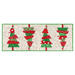 The completed Crazy Christmas Tree table runner, colored in bright red, green, and white fabrics from the Snow Time collection by Moda Fabrics, isolated on a white background. 