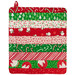 The completed Dry Ideas mat colored in bright red, green, and white fabrics from the Snow Time collection by Moda Fabrics, isolated on a white background. 