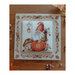 Photo of the Autumn Days - Gnome cross stitch pattern finished on a natural linen board laid on a wooden background next to maple leaves and trail mixes.