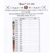 Chart showing the required DMC, fabric recommendation, and stitch counts.