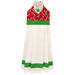 A head on shot of the completed Hanging Towel, colored in bright red, green, and white fabrics from the Snow Time collection by Moda Fabrics, isolated on a white background. 