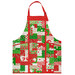 The completed Charm Squares Apron, colored in bright red, green, and white fabrics from the Snow Time collection by Moda Fabrics, laid flat and isolated on a white background. 
