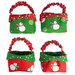 The four completed Tiny Treat Baskets, colored in bright red, green, and white fabrics from the Snow Time collection by Moda Fabrics, isolated on a white background. 
