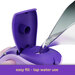 Close-up of a large purple water tank with an open lid, showcasing water being poured inside.