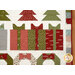 A close up on the patchwork of the quilt, showing details on a row of presents.