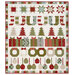The completed Christmas Celebration Row of the Month quilt, colored in white, cream, red, green, and blue fabrics from the Chilly collection by Moda Fabrics, isolated on a white background. 