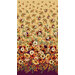Ombre fabric with a pattern of stylized autumn flowers on a purple and tan background.