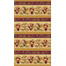 Fall-themed border stripe fabric with floral vases, geometric stripes, and autumn leaves.