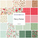Square collage of green, aqua, red, brown, and cream Christmas-themed fabrics.