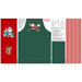 A red and green fabric panel project for an apron with Rudolph characters.