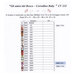 Chart showing the required DMC, fabric recommendation, and stitch counts.
