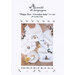 Front cover of the cross stitch pattern with the finished designs scattered across a wood table next to a bowl of applesauce.