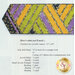 Image of a table runner design featuring a colorful, chevron pattern with purple, yellow, and green fabric strips. Below the image is a list of materials needed for construction, including jelly roll strips and measurements for various fabric components. The logo of Shabby Fabrics is displayed in the bottom right corner.