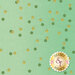 Green fabric with scattered gold and dark green polka dots, featuring a logo that says Shabby Fabrics.