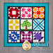 9 intermediate-level geometric patchwork quilt blocks in bright colors.