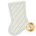 A template in the shape of a Christmas stocking, featuring numbered sections and diagonal blue lines for sewing or crafting. There is a logo at the bottom right with the text Shabby Fabrics.