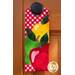 Door hanger kit for A-door-naments September with red, green, and yellow apples on red gingham.