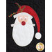 A festive, quilted design of Santa Claus featuring a white beard, red hat with a white pom-pom, and a pink face with a round red nose. The background is black with a textured pattern.