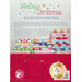 The back cover of a quilting book titled Vintage Christmas by Lori Holt. It features colorful fabric stacks arranged on a shelf above a red cabinet. The text discusses the book's focus on scrappy holiday projects and includes the Shabby Fabrics logo.