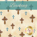 Light beige fabric with a decorative pattern of blue and brown crosses, labeled Backing.