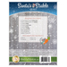 Image of a quilt pattern package titled Santa's Stable Quilt. The back of the package lists the required materials for making the quilt, including fabric types and amounts, as well as recommended materials. There are decorative snowflakes and a cute illustration of a mouse with a Christmas carrot.