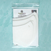 A clear plastic bag containing three white face mask templates labeled small, medium, and large.