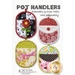 The front of the Pot Handlers pattern, featuring four of the finished pot holders isolated on a white background.