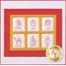 This image features the Dress-Up Day redwork quilt which shows a little girl in 6 different dress-up outfits.