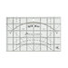 Clear rectangular quilting ruler with measurement markings and a long curved cutting slot for trimming and shaping fabric pieces.