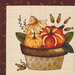 Close up shot of the fabric panel featuring a potted plant with pumpkins with a leaf border.
