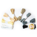 Seven bundles of elastic cord in various colors—white, cream, light beige, yellow, gray, dark gray, and black—arranged on a white background with a logo for Shabby Fabrics in the corner.