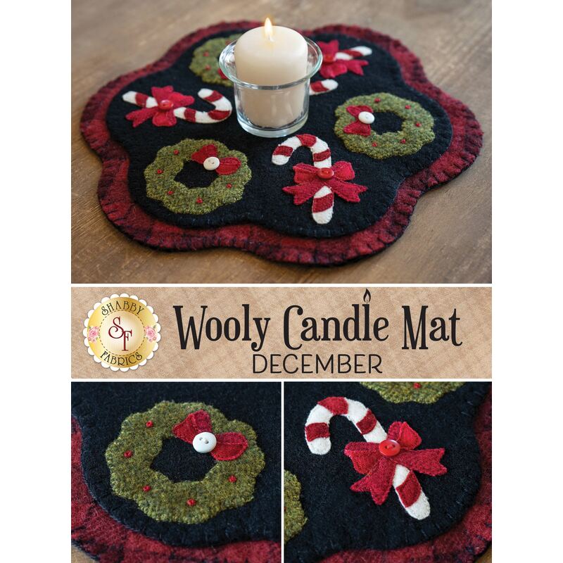 A collage showing the December Wooly Candle Mat