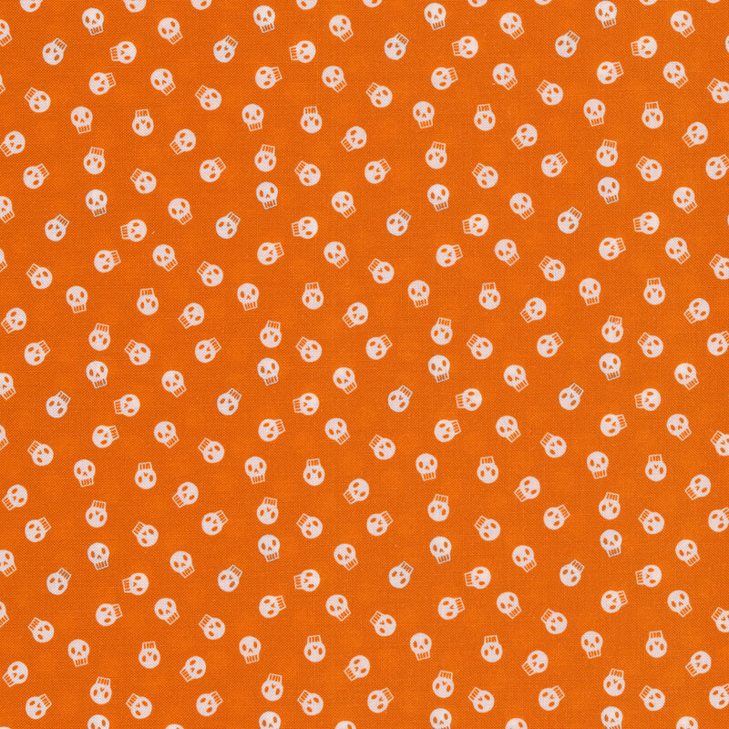 White skulls on an orange background