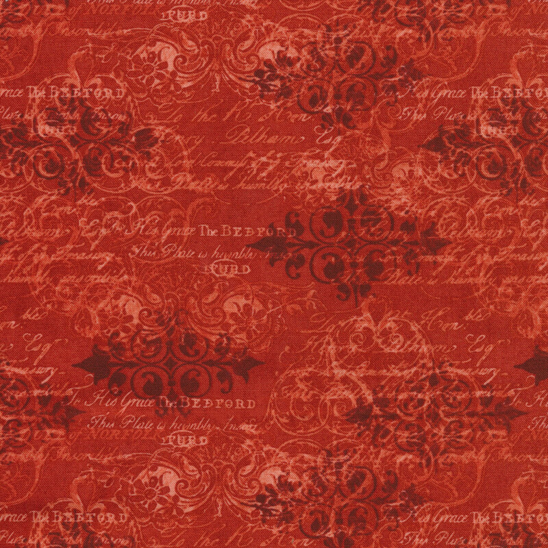 Tonal red script all over | Shabby Fabrics