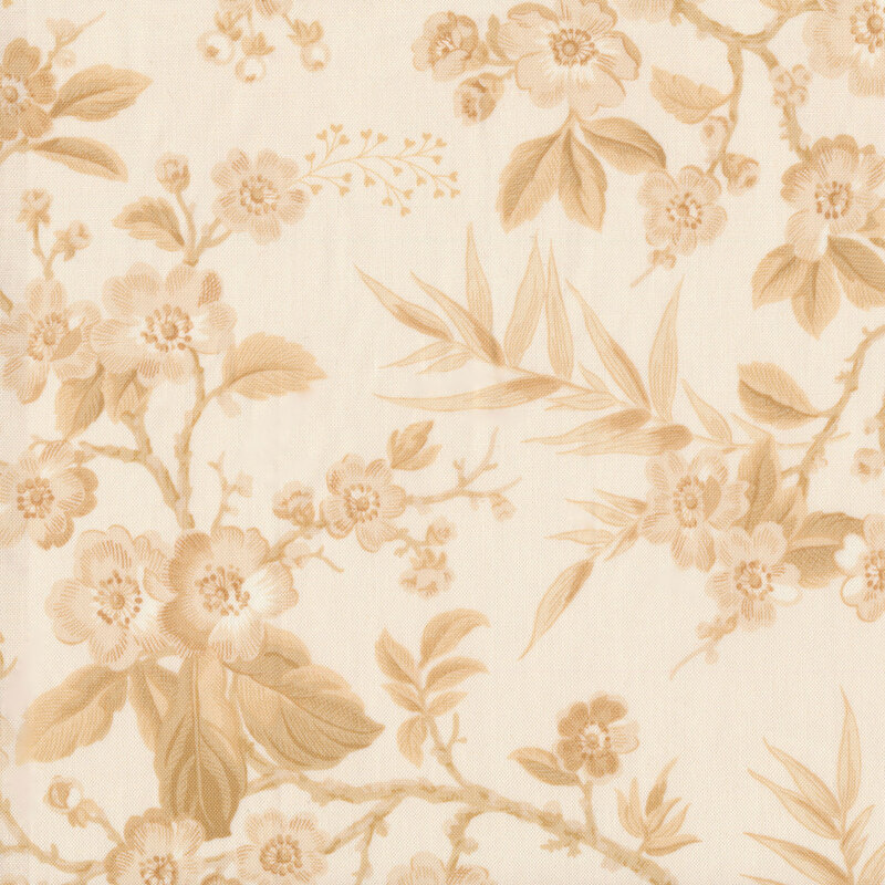 Light tan flowers and vines on a cream background