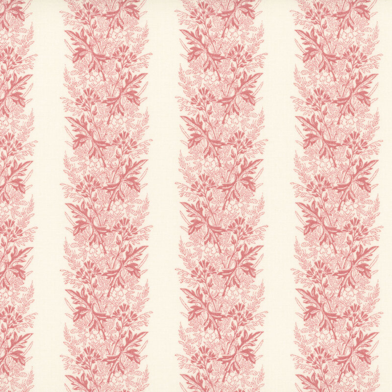 Pink leaves and floral bunches in stripes on a cream background