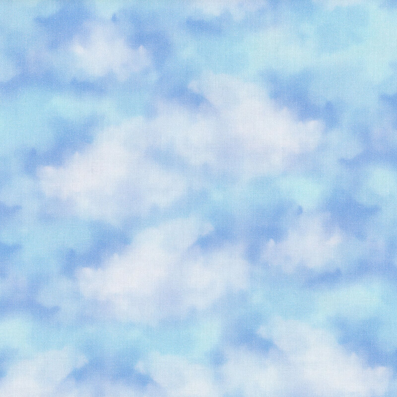 Light blue fabric with mottled clouds all over