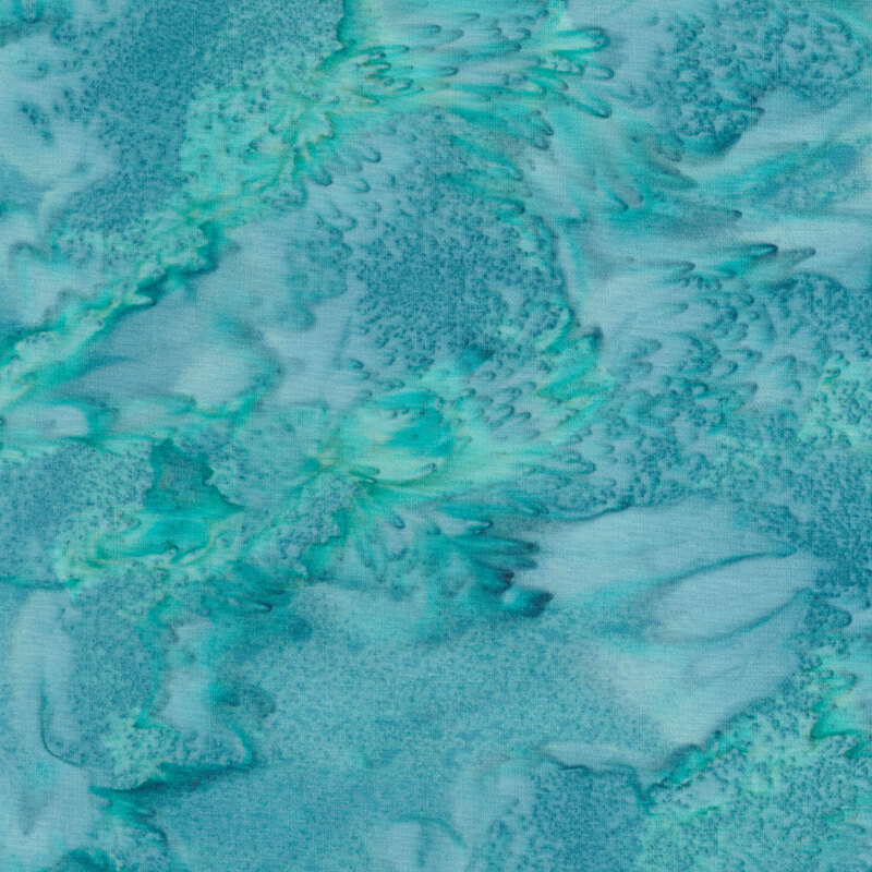 Batik fabric features tonal marble teal design | Shabby Fabrics