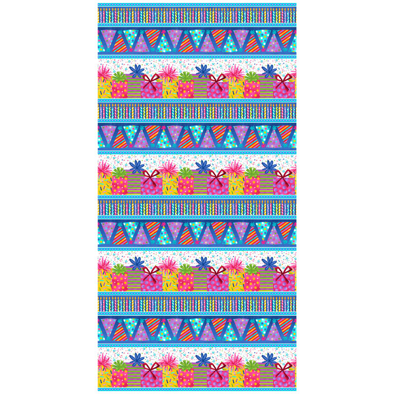 Birthday party themed border stripe fabric