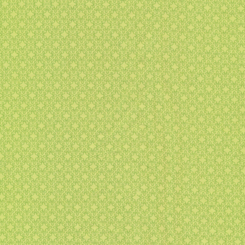 Tonal dark green swirled star lattice on a light green background