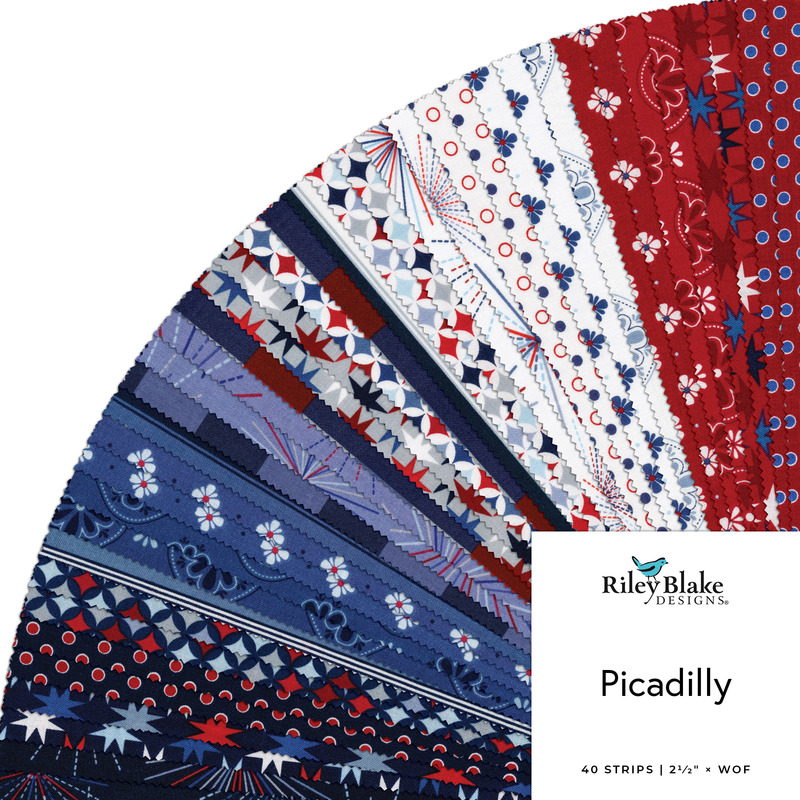 Collage of fabrics from Picadilly Strip Pack.