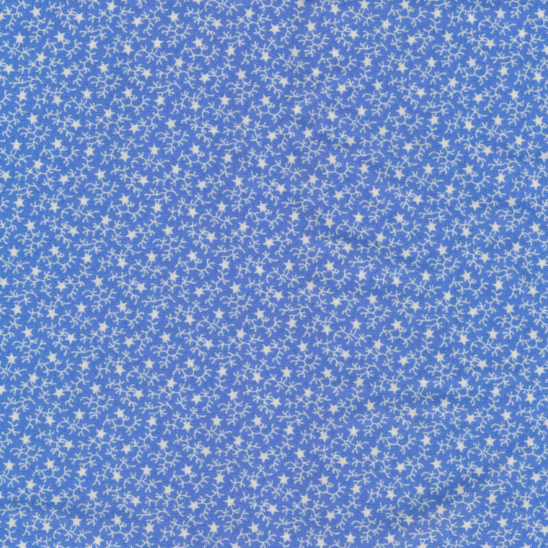 White star and vine pattern on a blue fabric background