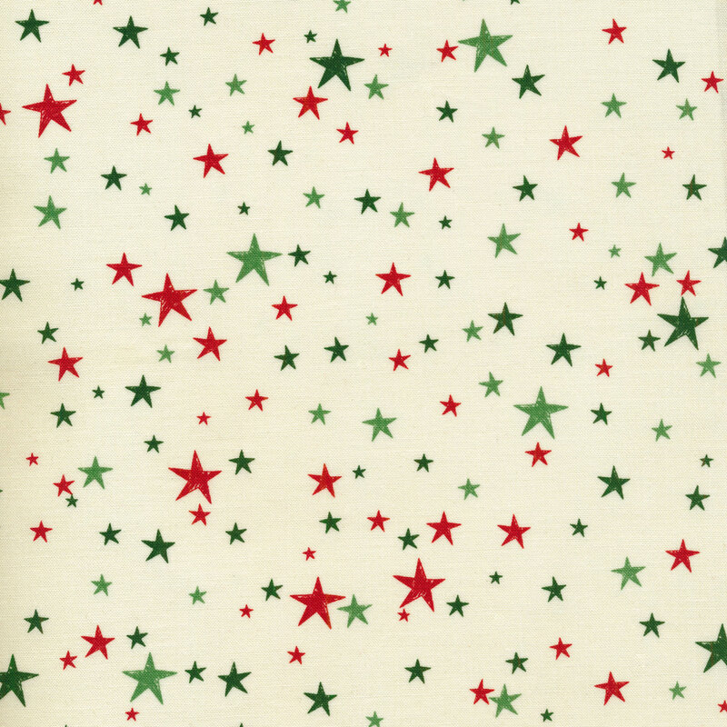 Cream fabric with red and green stars in varying sizes
