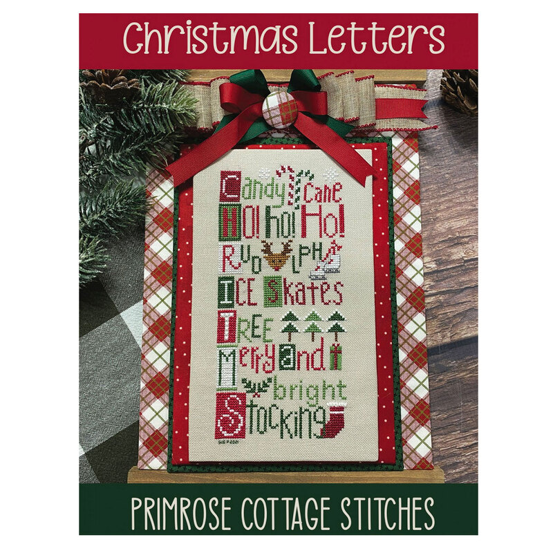 The front of the Christmas Letters pattern showing the finished cross stitch project