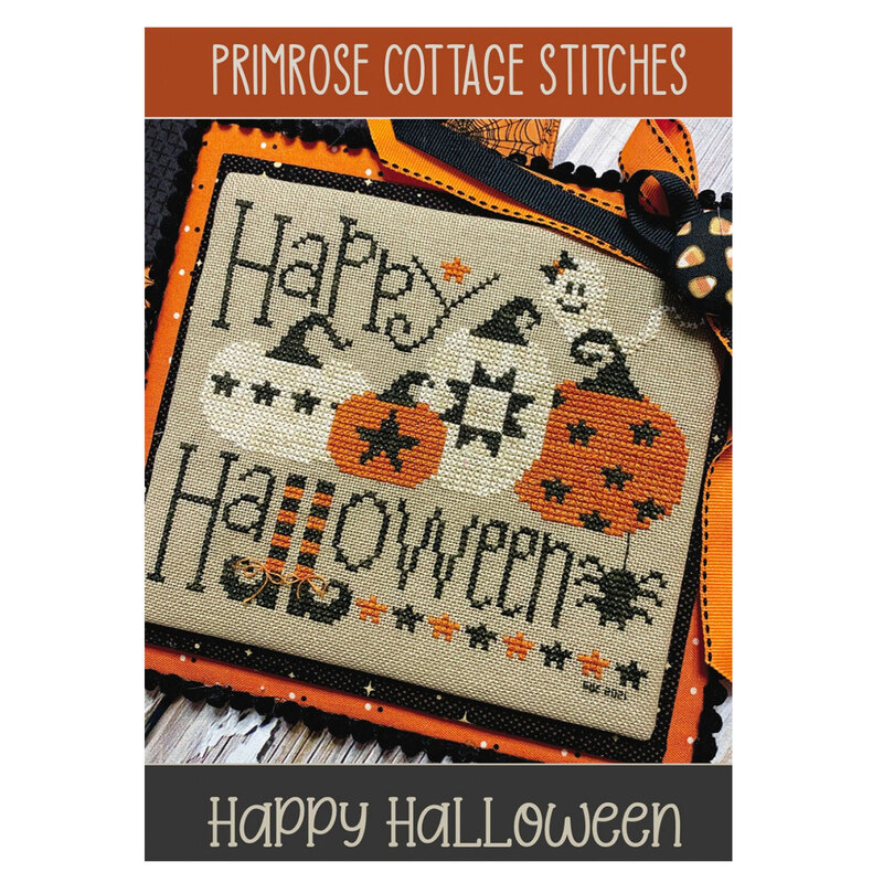 The front of the Happy Halloween Cross Stitch pattern showing the finished project.