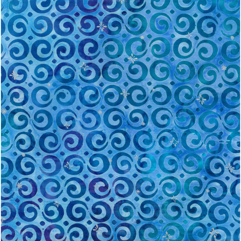 Blue and dark blue swirled batik fabric