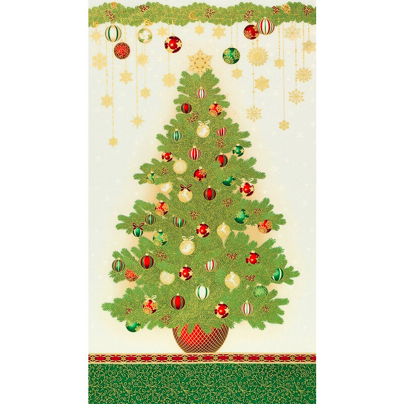 Christmas tree and ornaments on cream panel